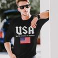 クールなアメリカ国旗グレートーンのイラストグラフィックデザイン。 長袖Tシャツ 彼への贈り物