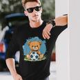 サッカーボール付きのかわいいテディベア 長袖Tシャツ 彼への贈り物