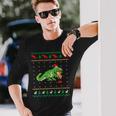 サンタ T-Rex 食べるトナカイ恐竜 アグリークリスマスセーター 長袖Tシャツ 彼への贈り物