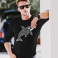 トライバル シャチ クジラ ハワイアン マオリ タトゥー オーシャン アート デザイン 長袖Tシャツ 彼への贈り物