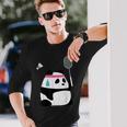 疲れきったバドミントンパンダ 面白いかわいいシャトルコック動物 長袖Tシャツ 彼への贈り物