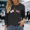 Japanese Flag British Flag 英国遺産 イングリッシュルーツ 日本の国旗 イギリスの国旗 長袖Tシャツ 彼女への贈り物