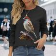 ギフト現実的なスズメ自然木鳥 長袖Tシャツ 彼女への贈り物