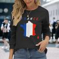 フランスの地図の中のフランス国旗tシャツ 長袖Tシャツ 彼女への贈り物