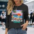 ホノルル ハワイ ハワイアン 波 ビーチ 夏 サーフィン レトロ 長袖Tシャツ 彼女への贈り物