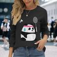 疲れきったバドミントンパンダ 面白いかわいいシャトルコック動物 長袖Tシャツ 彼女への贈り物