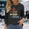 食べる寝るラグビーリピートラグビーコーチチームスポーツ 長袖Tシャツ 彼女への贈り物