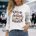 Family Drinking Around The World チェックリスト パスポート 長袖Tシャツ 彼女への贈り物
