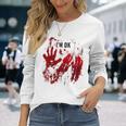 I'm Ok シャツ 血まみれ シャツ 手 血のはね 血 ステンド 長袖Tシャツ 彼女への贈り物