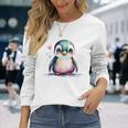 ちょっと可愛い赤ちゃんペンギンの鳥とハートのペンギン。 長袖Tシャツ 彼女への贈り物