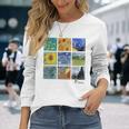 ひまわりと星月夜のゴッホ絵画コラージュ 長袖Tシャツ 彼女への贈り物