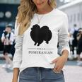 ポメラニアンブラックシルエット 長袖Tシャツ 彼女への贈り物