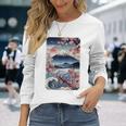 日本の桜庭 芸者 富士山 桜 木 長袖Tシャツ 彼女への贈り物