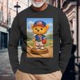 Cool Teddy Bear Baseball Player Illustration Graphic s 長袖Tシャツ 高齢者への贈り物