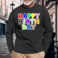 Happy Birthday（ハッピーバースデー）カラフルポップ【お誕生日 プリント】サプライズ 文字 イベントデザイン 長袖Tシャツ 高齢者への贈り物