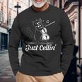 Just Cellin チェロ奏者 猫の音楽家 チェロを演奏 チェロ奏者 長袖Tシャツ 高齢者への贈り物
