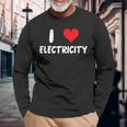 I Love Electricity ハート 電気技師ユーティリティ電気 長袖Tシャツ 高齢者への贈り物