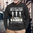 なぜ走るの だからもっと食べられるラーメンマラソン 長袖Tシャツ 高齢者への贈り物