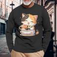わがまま猫 寿司ねこ ラーメン好き かわいい おもしろ マンガ 長袖Tシャツ 高齢者への贈り物