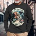 キューバ ハバナ レトロ 車 ヴィンテージ カリブ海のヤシの木 長袖Tシャツ 高齢者への贈り物