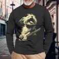 ギターロッカー ギタリスト 動物 パンク グランジ犬とマルチーズ 長袖Tシャツ 高齢者への贈り物