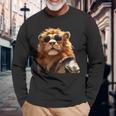 サングラスをかけたライオン 動物大好きライオン かわいいライオン 長袖Tシャツ 高齢者への贈り物