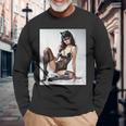 セクシーガールグラフィックtシャツ-猫マスクv2のセクシーなピンナップガール 長袖Tシャツ 高齢者への贈り物