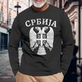 セルビア セルビア セルビア語 紋章 イーグル クロス 旗 キリル文字 長袖Tシャツ 高齢者への贈り物