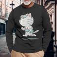 ネコ ねこ ランニング 子猫 ペット おもしろ 動物 ランナー イラスト 長袖Tシャツ 高齢者への贈り物