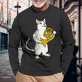 フレンチホルン音楽家オーケストラ音楽を奏でるクールな猫 長袖Tシャツ 高齢者への贈り物