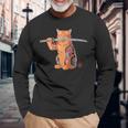 ヤクザ 猫 サムライ タトゥー 日本語 オレンジ 猫 グラフィック 長袖Tシャツ 高齢者への贈り物