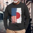 半日半 アメリカ国旗 日米ルーツ 長袖Tシャツ 高齢者への贈り物