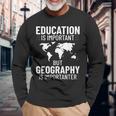 地理教師 地理学者 世界地図 学習史 長袖Tシャツ 高齢者への贈り物