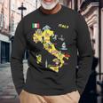 手描きのイタリア地図 観光地 長袖Tシャツ 高齢者への贈り物