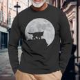 月と猫のシルエット ソマリ猫 長袖Tシャツ 高齢者への贈り物