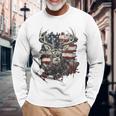 Buck White Tail Deer Hunting Hunter Distressed American Flag Long Sleeve T-Shirt Gifts for Old Men