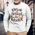 Family Drinking Around The World チェックリスト パスポート 長袖Tシャツ 高齢者への贈り物