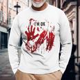 I'm Ok シャツ 血まみれ シャツ 手 血のはね 血 ステンド 長袖Tシャツ 高齢者への贈り物