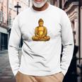 ブッダ 国際ヨガデー バックプリント 長袖Tシャツ 高齢者への贈り物