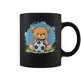 サッカーボール付きのかわいいテディベア コーヒーマグ