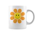オレンジ70年代レトロファンキーフラワー、イエロースマイルフェイス コーヒーマグ