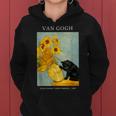 面白いゴッホ風変わりな猫とひまわりの花瓶パロディアート レディースパーカー