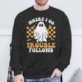 Where I Go Trouble Follows Matching Halloween Pajama Couples Sweatshirt Gifts for Old Men