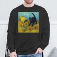 面白いゴッホのひまわり、猫のミーム、黒猫のアート。 長袖tシャツ スウェットシャツ 高齢者への贈り物