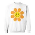 オレンジ70年代レトロファンキーフラワー、イエロースマイルフェイス スウェットシャツ