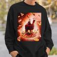 宇宙 猫 ライディング ラマ ユニコーン ピザ スウェットシャツ 彼への贈り物