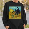 面白いゴッホのひまわり、猫のミーム、黒猫のアート。 長袖tシャツ スウェットシャツ 彼への贈り物