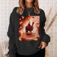 宇宙 猫 ライディング ラマ ユニコーン ピザ スウェットシャツ 彼女への贈り物