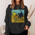 面白いゴッホのひまわり、猫のミーム、黒猫のアート。 長袖tシャツ スウェットシャツ 彼女への贈り物