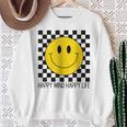 ハッピーマインド ハッピーライフ 70年代 スマイルチェック ハッピースマイルフェイス スウェットシャツ 年配の女性への贈り物